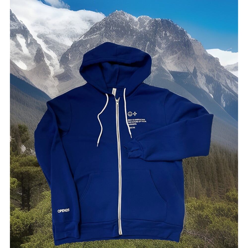 eBay Open 2025 Bella Canvas Royal Blue Sweatshirt Hoodie L Full Zip Pockets